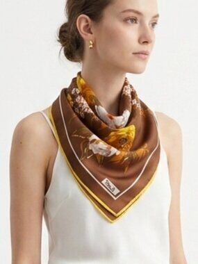 Vintage Paoli Scarf Floral Brown Japan Acetate Retro Boho